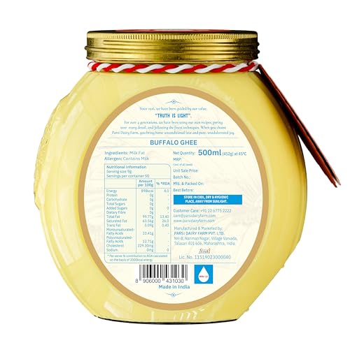 Image of Parsi Dairy Farm Pure Buffalo Ghee | Traditional Desi Ghee | Danedar Texture | Farm Fresh & 100% Natural | No Additives | Vegetarian - 500ml