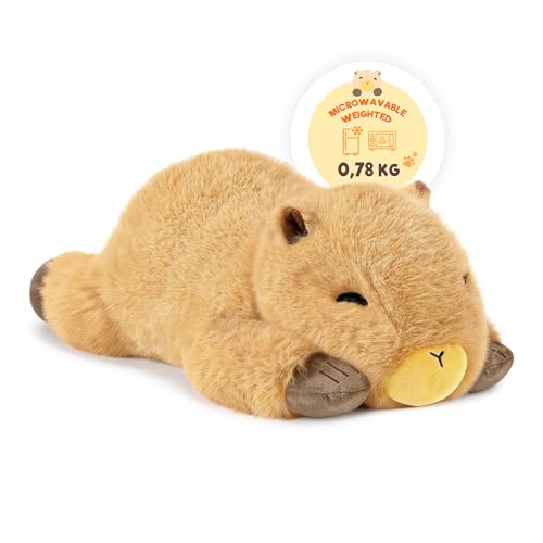 shownicer Wärmekissen Stofftier Capybara 0 78 KG Wärme-Kuscheltier Erwärmen in Mikrowelle Wärmendes Plüschkissen Gewichtstiere Plüschtier Geschenk für Erwachsene Kinder 3+ Jahre (Hellbraun 35cm)