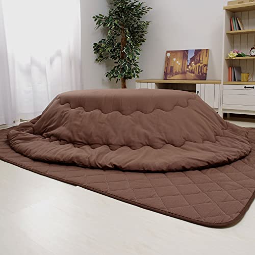 先染めつむぎ織 こたつ布団 楕円形 掛け敷きセット 185×225cm楕円形 ブラウン こたつ掛け布団+こたつ敷き布団 セット