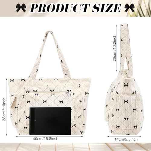 Image of Bow Tote Bag for Women Large Capacity Shoulder Bag with Pockets and Zipper Cute Coquette Bow Handbag for Work Travel Gym