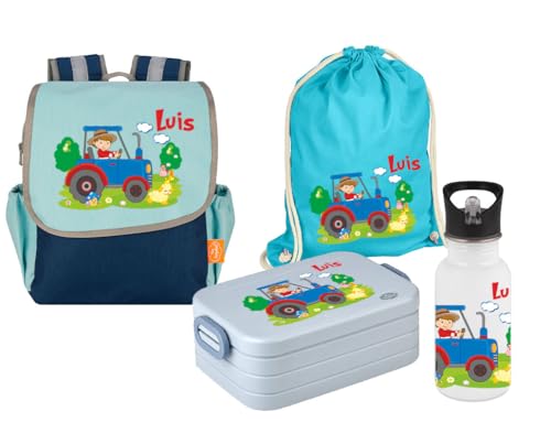 Kindergarten-Set Mit Rucksack, Brotdose & Trinkflasche – Inkl. Namensaufkleber, Kindgerechtes Design