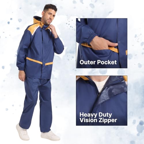 Image of Citizen Hooded Raincoat for Men Women Waterproof for Bike Riders Dobby Fabric Lightweight Stylish Sealed Hood, Large Pockets, Heavy-Duty Zippers Rainwear with Carry Pouch-CR017