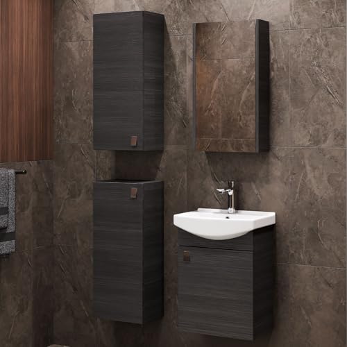 Planetmöbel Set di mobili da bagno lavabo con mobiletto 45 x 60 x 33 cm con armadio a specchio 40 cm, 2X armadi midi per WC ospiti, antracite
