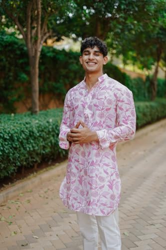 Lookmark Men's Cotton Blend Printed Long Kurta Suitable For All Indian Wedding, Occasions, And Festivals (Az-Lm-Og-Kurta 22-Xxl) Pink