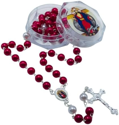 Terço Rosário Santas Chagas de Jesus Pérola Vermelho Caixinha Acr...