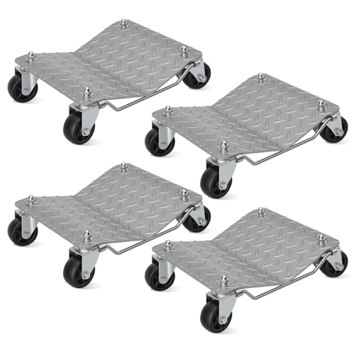 ISOISL 4 ayudas de maniobra para automóviles, 500 kg por plataforma, superficie de acero antideslizante, ruedas giratorias de 360° con frenos, gato hidráulico para coches, camiones, plataformas de