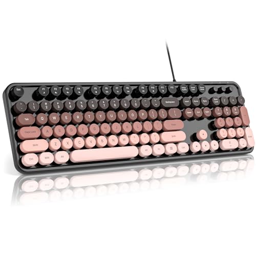 Image of MOFII Computer Keyboard Wired,Round Key Retro Typewriter Keyboard Full Size