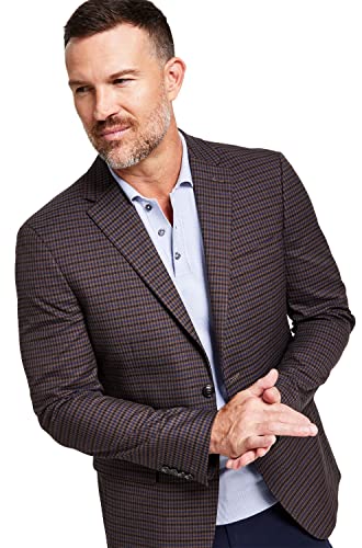Tommy Hilfiger Mens Modern-Fit Check Blazer 40 Regular Burgundy/Brown #TOP3