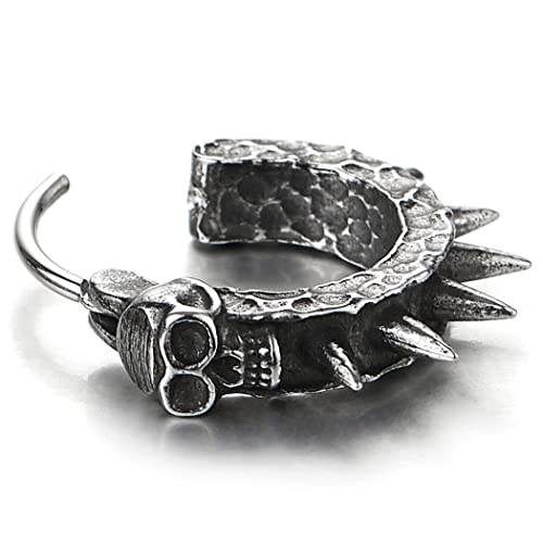 Stainless Steel Skull Hoop Earrings Spike Circle Huggie Hinged, for Men Women, 1 Pair3