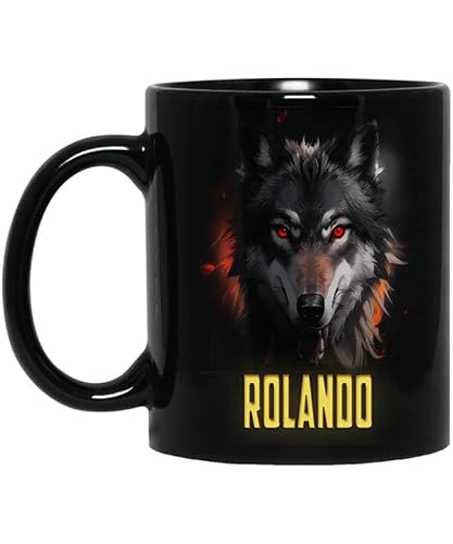 Wolf Pack Mug Personalized Name Rolando 11oz Black Mug, Custom Wolves Gifts, Wolf Gift for His, Dad, Father, Boy, Uncle, Wolf Coffee Mug, Personalized Gifts 902032