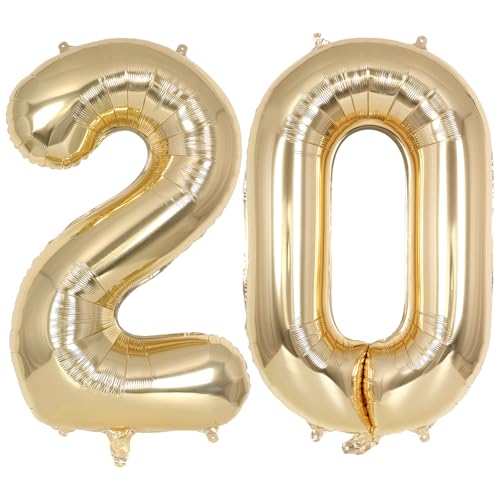 Image of Champagne Gold Large Number 20 Balloon, 40 Inch Light Gold Foil Helium Number Balloons, Giant Mylar Number 20 Balloons for 20 Years Old Birthday Party Anniversary Decorations (Champagne Gold 20)