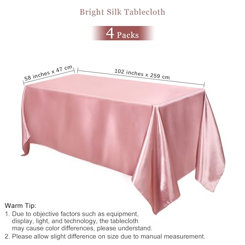 Image of TURSTIN 4 Pack Rose Gold Satin Tablecloth 102 x 58 Inch Overlay Table Cover