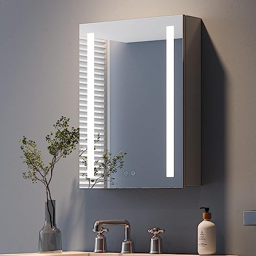 Dripex Armario Baño con Espejo y Luz, Antivaho, 3 Colores de Luz, Dimmable, con Enchufe y Puerto USB, Espejo Baño con Luz y Estantes (60 x 80 x 13 cm)