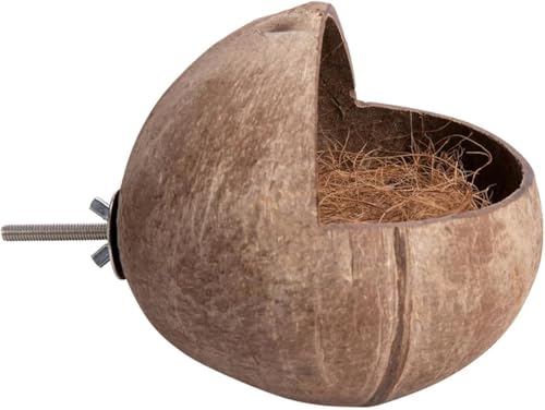 鳥の巣 ココナッツバードハウス 小鳥のハウス 小動物用ハウス 隠れ家 ココナッツ殻 天然素材 巣箱 鳥たちの寝床 鳥用品 インコ おもちゃ ケージに固定 ハムスターオウム鳥 小動物 遊び場 (スタイルC)