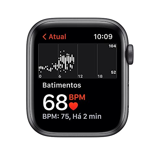 Apple Watch SE (GPS), Caixa em alumínio cinzento sideral de 44 mm com Pulseira esportiva meia-noite