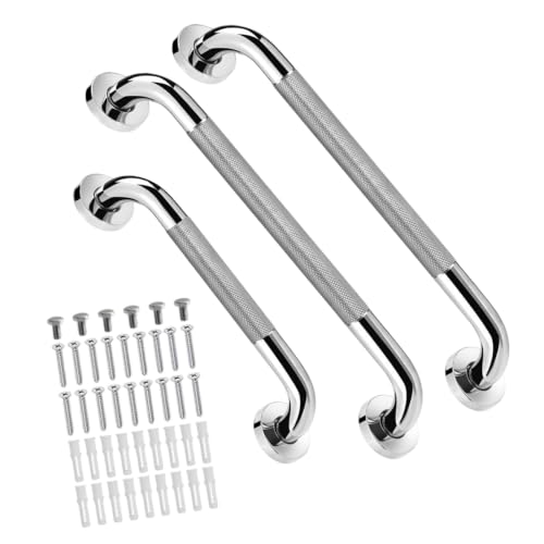 Poignée de douche inox : lot de 3 barres d'appui de sécurité pour toilette senior