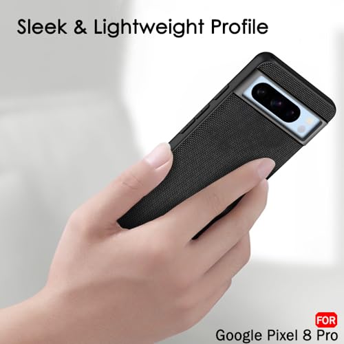 Image of TheGiftKart Back Cover Case for Google Pixel 8 Pro | Slim & Lightweight | Ultra-Premium Design | Camera Protection Bump | Fabric Texture Case Cover (PC & TPU, Black)