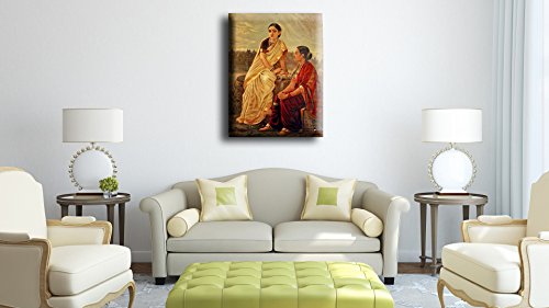 Image of Tallenge - Radha with Sakhi - Raja Ravi Varma Mythology Collection - Medium Gallery Wrap - Framed (18 x 24 inches)