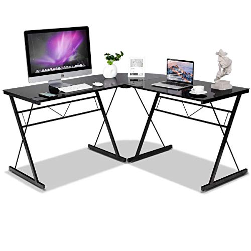 Tangkula L-Shaped, Corner, Modern Simple Style 3-Piece Metal Frame Study Laptop Desk Writing