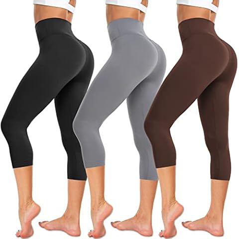 NEW YOUNG 3 Pack Capri Leggings for Women,High Waisted Workout Yoga Pants Tummy Control Cover