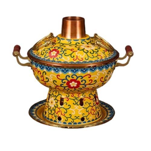 Olla caliente de cobre de Pekín de estilo chino, olla de buffet esmaltada, olla de sopa para una persona, resistente, para uso doméstico, color amarillo