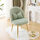 Bonnlo Girls Vanity Chair with Back & Pillow, Cute Small Cozy Desk Chair No Wheels, Comfy Makeup Ch with Ajustable Gold Legs,for Bedroom,Living Room, Small Space, Green