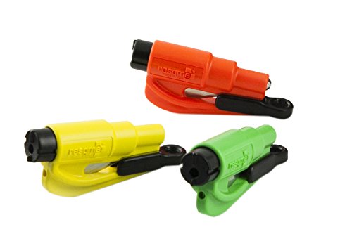 resqme The Original Keychain Car Escape tool, Made in USA (Yellow/Green/Orange) - Pack of 3