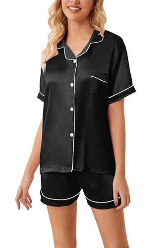 Image of Girls & Womens Satin Pajamas Set, Silk Button-Down Sleepwear 2 Piece Nightwear, 3 Years - Women XXL