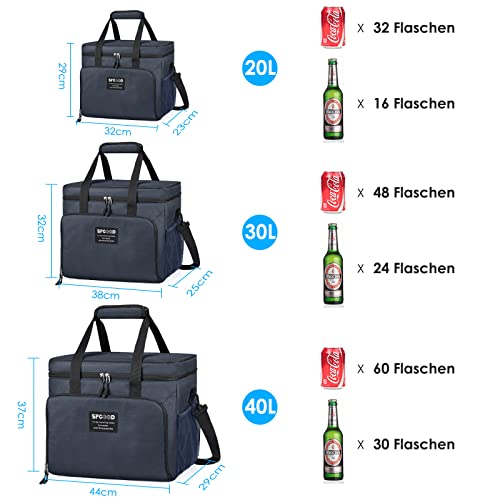 SPGOOD Kühltasche 20L/30L/40L Thermotasche Picknicktasche Groß Isoliert Faltbar Gefriertasche Warmhaltetasche Lunchtasche Tiefkühltasche Cooler Bag Einkaufstasche für Strand/Picknick/BBQ (Blau 40L)