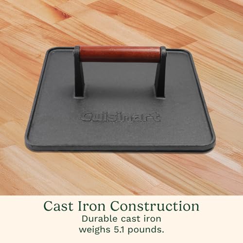 Image of Cuisinart XL Cast Iron Grill Press, 10 inch x 10 inch Heavy-Duty Nonstick Smash Burger Steak Press with Wooden Handle, Perfect Grill Accessory Ideal for Grilling, Paninis, and BBQs