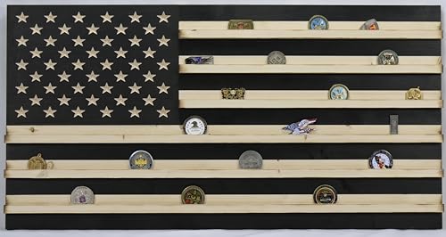 Medium Black and White Rustic American Flag Challenge Coin Display
