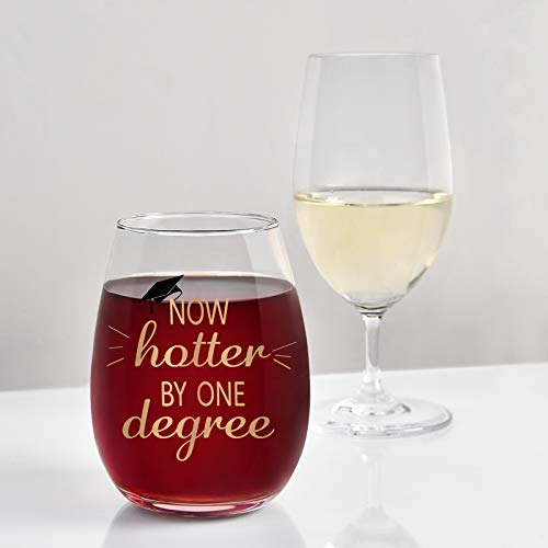 Now Hotter By One Degree Wine Glass, Graduation Stemless Wine Glass 15Oz - Graduation Gift For Him, Her, College Graduates, High School Graduates #TOP1