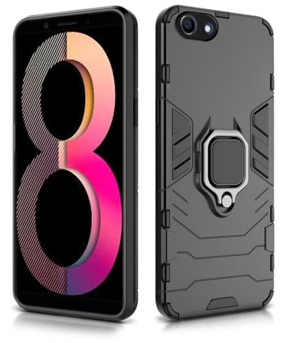 Image of WOW IMAGINE Shock Proof Back Case Mobile Cover for Oppo A83 | Back Cover Case (Tough Armor | Hybrid PC + TPU | Ring Holder & in-Built Kickstand | Black)