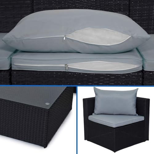 EVRE Malaga Black Rattan Garden Outdoor Furniture Wicker Set 4 Seat Corner Sofa Couch Footstool Glass Top Table with Cushions for Patios Conservatories Gardens - Image 5