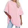 Womens Oversized T Shirt Ladies Summer Tops Drop Back One Size Oversized T Shirts for Women V Neck Tshirts Hiking Golf Gym Cotton Tops for Women UK Hot Pink S #2
