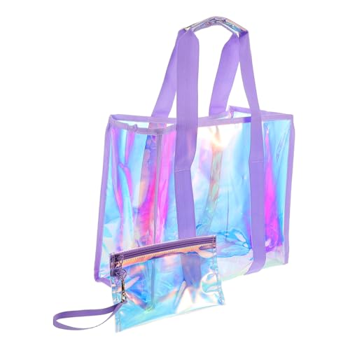 BESPORTBLE Holographic PVC Beach Tote Bag Set Waterproof Large Capacity Storage Handbag for Women for Summer Travel Picnics