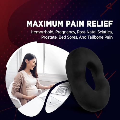 Image of Donut Pillow - with Coccyx Support Shape - Orthopedic Seat Cushion for Hemorrhoid & Tailbone Pain Relief, Sciatica Support - Ideal for Office Chairs, Car Seats & Wheelchairs