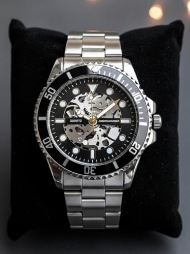 Image of AMERICANVIBER Luxury Diver Watch with Green Dial, Stainless Steel Band, Date Display, Quartz Movement