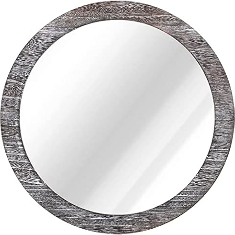 JJUUYOU Round Wall Mirror 30CM Circular Mirror for Bathroom Brown Vanity Mirror Wall decor Wood Frame Rustic Small Make up Mirror for Living Room,Bedroom, Dorm, Entryway and More Cover