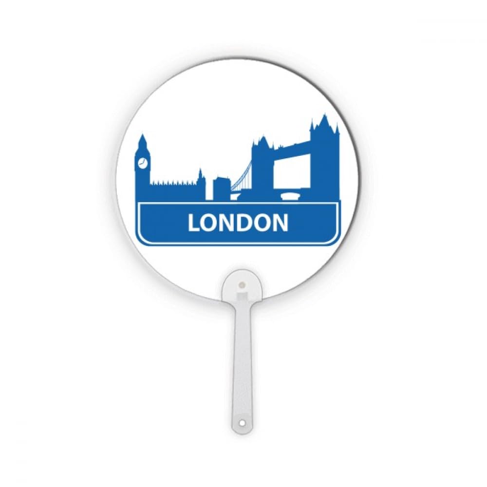 Éventail rond Londres plastique bleu accessoire été motif Angleterre
