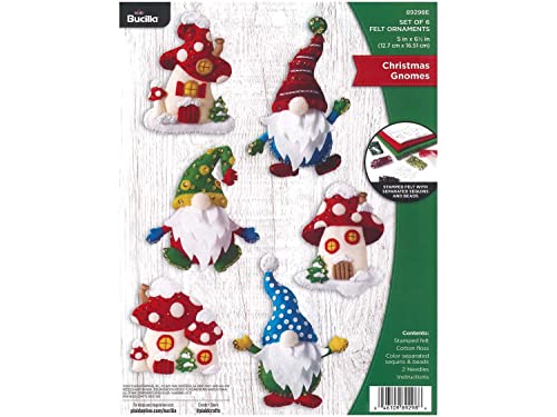 Bucilla Gnomes, Felt Applique Christmas Ornaments, Set of 6, 89298E