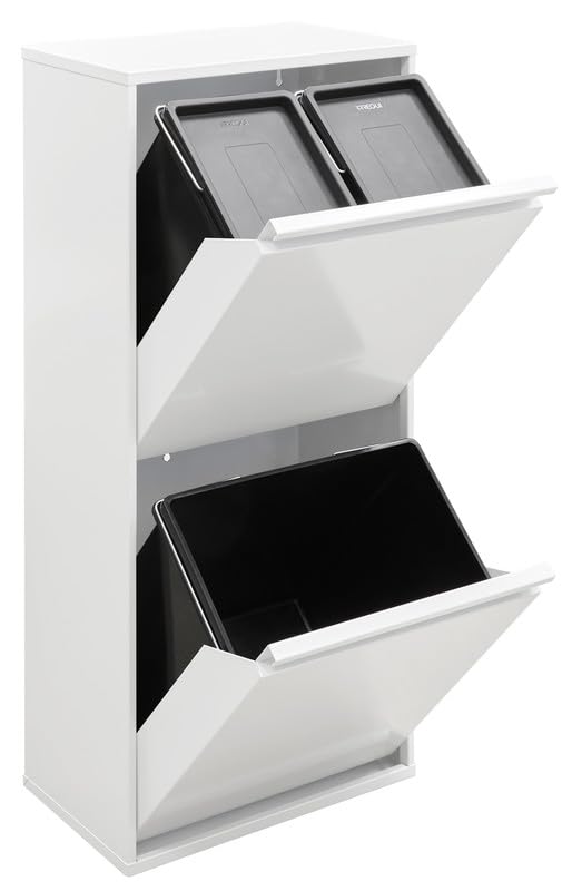 Arregui Basic CR401-B Cubo de Basura y Reciclaje de 3 Compartimentos | 11+11+23 L (45 L) | con Cubetas para Envases y Orgánico | Cubos de Basura de Cocina | Contenedores de Reciclaje | blanco