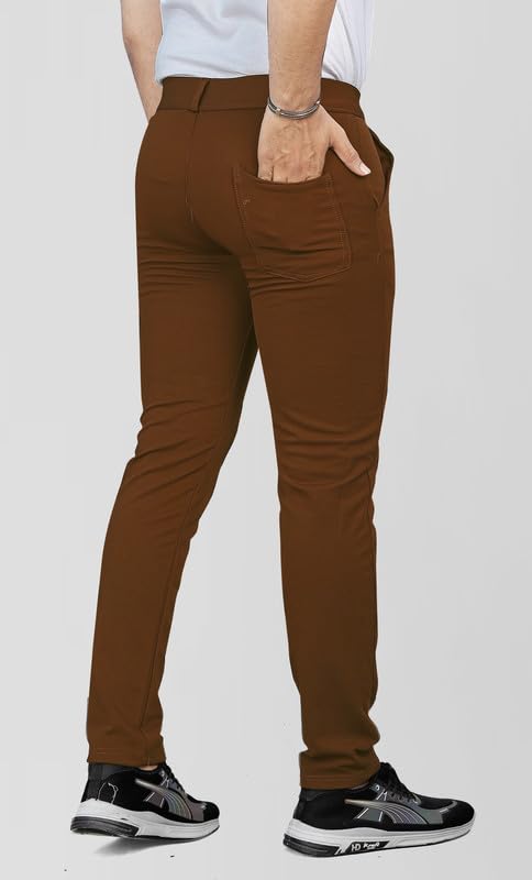 Image of MiraMichi Men's Slim Fit Formal Trousers - Crafted from Premium Lycra Blend Fabric, Solid Pattern, Ideal for Formal Occasions