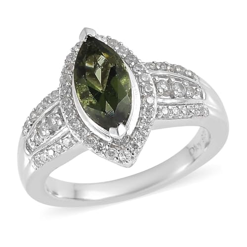 Moldavite Zircon Engagement Rings for Women - Promise Rings for Her 925 Sterling Silver Platinum Plated Moldavite Ring Wedding Jewelry Anniversary Birthday Gifts for Women