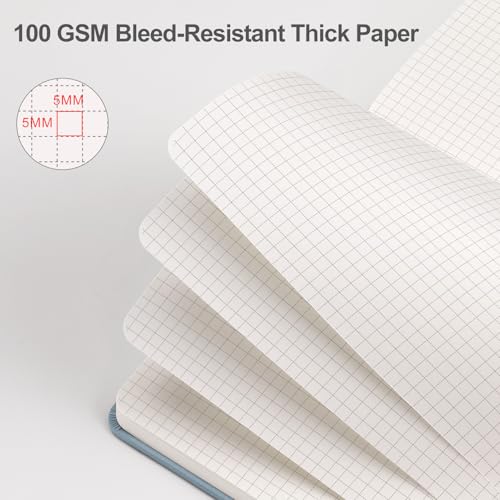 Image of EMSHOI Graph Grid Journal Notebook, 192 Pages, A5 Size (5.7'' x 8.3'') | Leather Hardcover, 100 GSM Thick Paper, for School, Note Taking, Math, Engineering, Sun Debossed (Gray Blue)