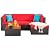 Shintenchi 5 Pieces Patio Furniture Sets Outdoor All-Weather Sectional Patio Sofa Set PE Rattan Manual Weaving Wicker Patio Conversation Set with Glass Table and Ottoman Cushion and Red Pillows, Red