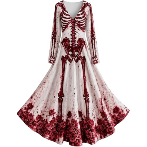 Halloween Dresses for Women Skeleton Dress Skull Rose Gothic Party Costume - image 3