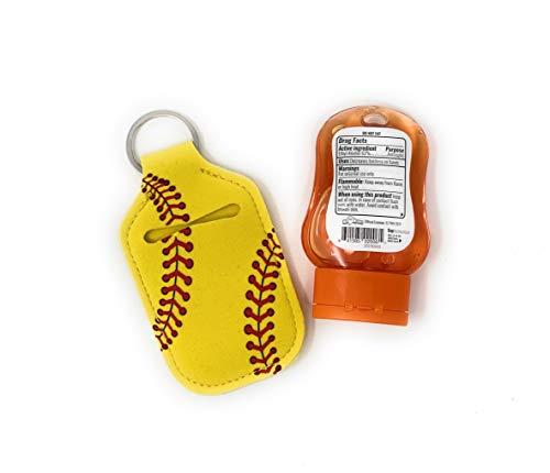 Hand Sanitizer Holder for Backpack Kids Travel Size Baseball Softball Keychain (Softball, Pack of 2)
