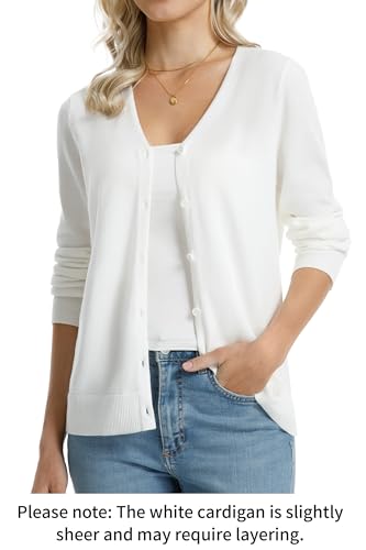 Image of QUALFORT Women's 100% Cotton Lightweight Cardigans Long Sleeve Knitted Button Down Sweater