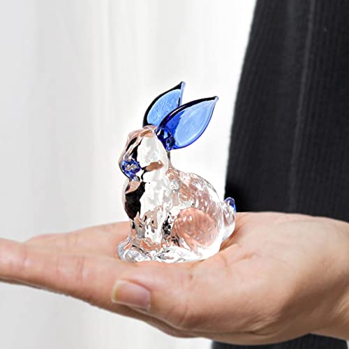 JOONOR 2PCS Glass Bunny Easter Figurines Collectibles Clear Crystal Rabbit Statue Ornament Crystal Animal Paperweight 2023 Year Rabbit Zodiac Statue,(Pink+Blue)